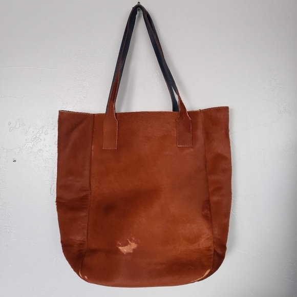 Derek Lam 10 Crosby Rust Orange Leather Calf Hair Tote Shoulder Bag Designer - Picture 1 of 12